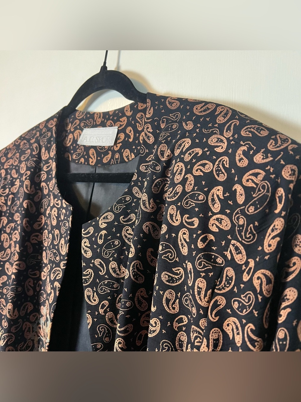 A.C. Sport Vintage Black Paisley Floral Open Jacket Maxi Skirt Set Sz 22W 24W - Picture 6 of 16